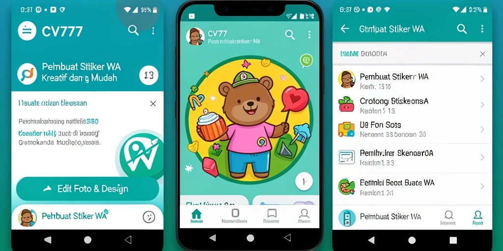 Antarmuka aplikasi CV777 untuk membuat stiker WhatsApp yang menarik.
