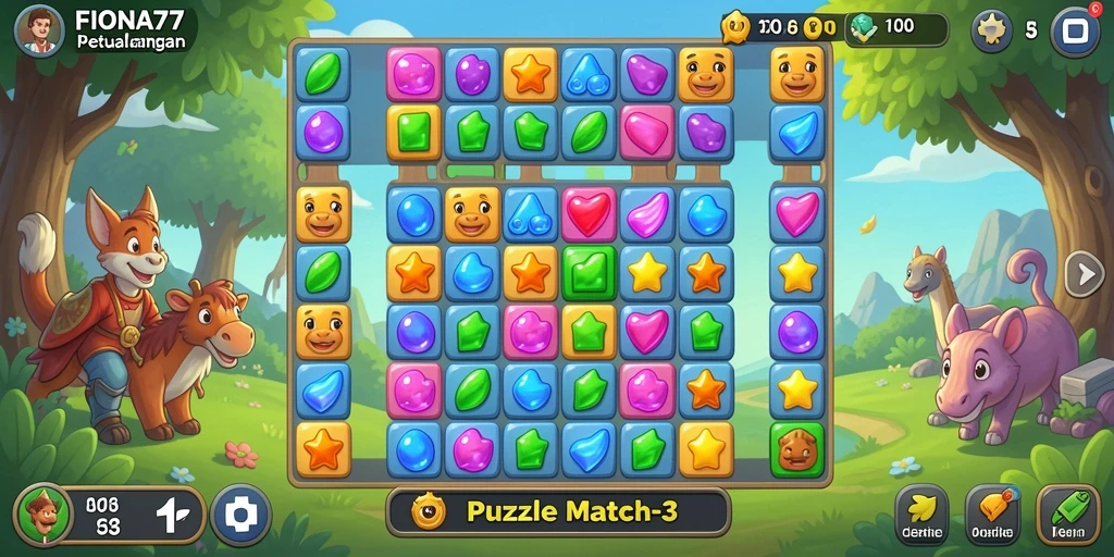 Tampilan antarmuka menarik dari FIONA77 dalam Puzzle Match-3.