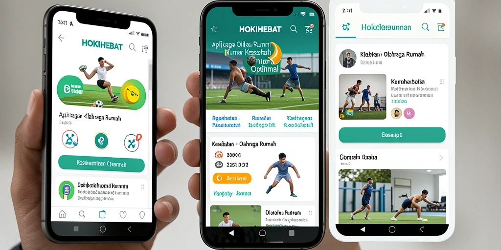 Antarmuka HOKIHEBAT menampilkan berbagai pilihan latihan olahraga rumah.