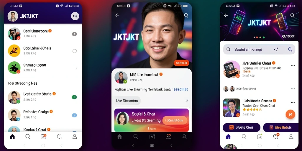 Tampilan antarmuka JKTJKT dengan fitur Live Streaming yang interaktif.