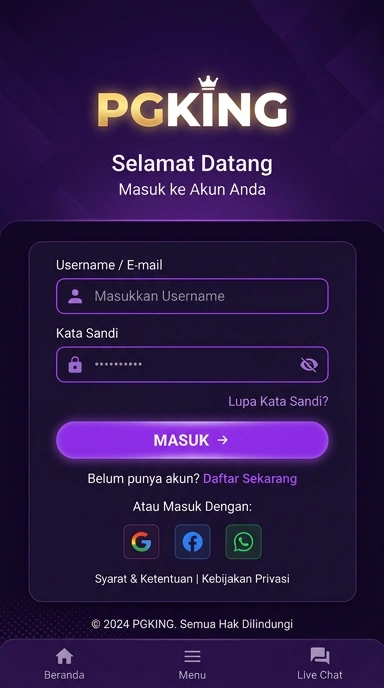 Tampilan halaman login pgking